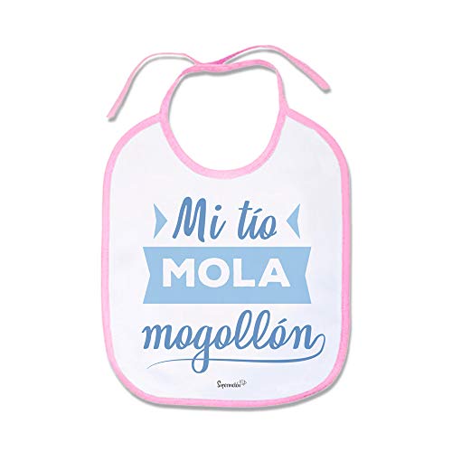 SUPERMOLON Babero Bebé Mi tío mola mogollón Rosa pastel con cordones