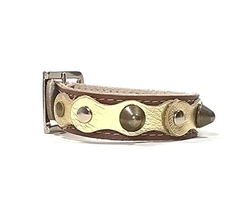 Superpipapo Original y Cómodo Pulsera de Cuero Marrón Dorado Brillante con Pinchos, Chulo con Pinchos, Diseño Único Hecho a Mano en España