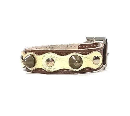 Superpipapo Original y Cómodo Pulsera de Cuero Marrón Dorado Brillante con Pinchos, Chulo con Pinchos, Diseño Único Hecho a Mano en España