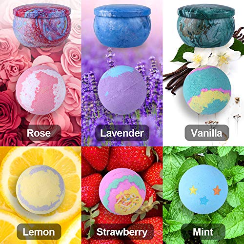 SUPERSUN Bombas de Baño 6 x 100 g con 3 Velas Aromáticas, Set de Baño Regalos para Mujer, Sales de Baño, Regalos para Cumpleaños, Aniversario, Día de San Valentín, Día de la Madre