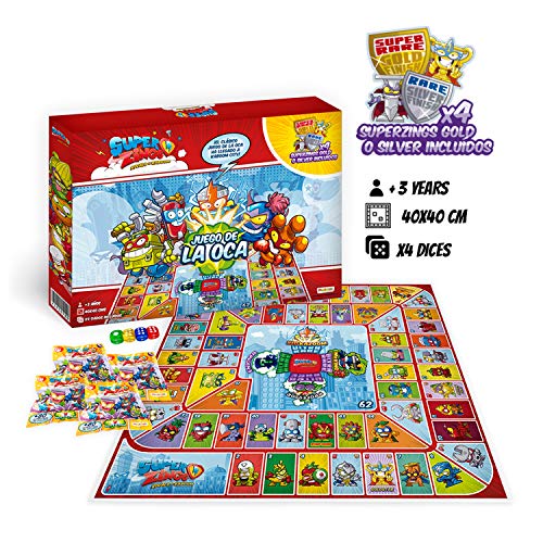SuperZings - Exclusivo Juego de la Oca (OCASPZ) con los Personajes de SuperZings, Incluye 4 Figuras Gold o Silver
