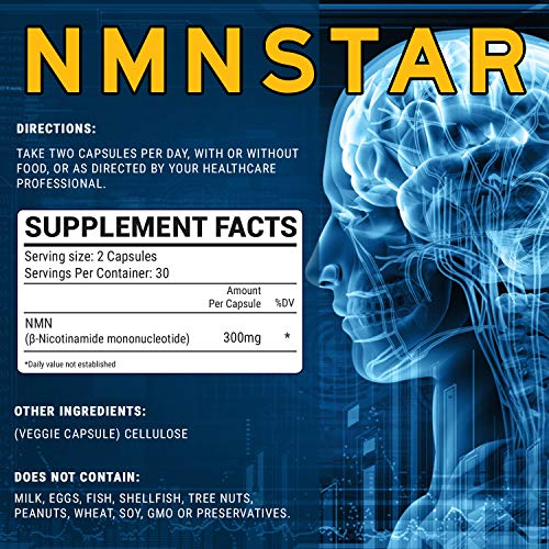 Suplemento de mononucleótido de nicotinamida NMN, cápsula de 300 mg, energía y antienvejecimiento, 60 unidades (2pack)