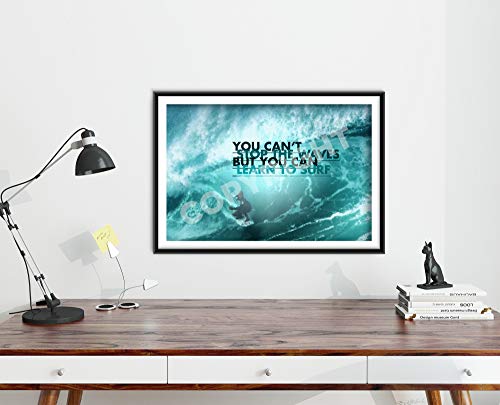 Surfing motivacional, póster o afiche. 10 "You can't stop the waves but you can learn to surf." Lámina original para regalo con cita de motivación impresa en papel de fotografía 30x20 cm Surf