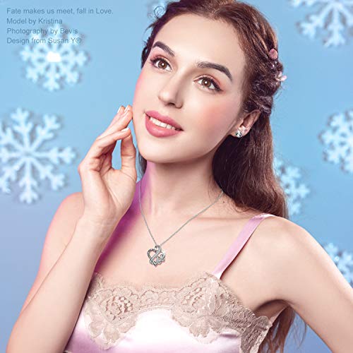 Susan Y Regalos día de la Madre Collar Mujer i Love You mom Letras Colgante diseñado corazón Cristales de Swarovski Joyas para niñas Madre Aniversario Ella día de San valentín