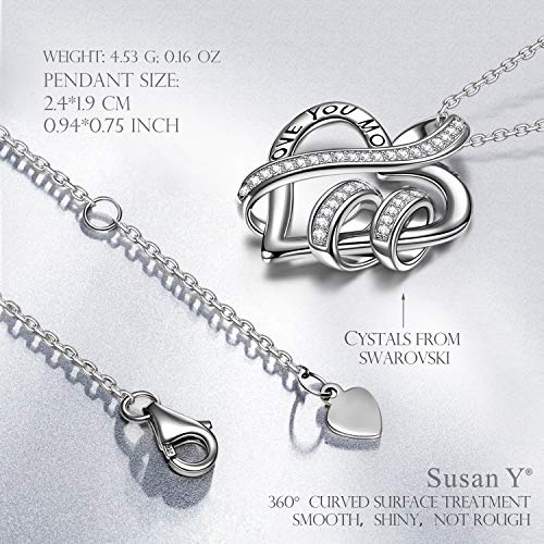 Susan Y Regalos día de la Madre Collar Mujer i Love You mom Letras Colgante diseñado corazón Cristales de Swarovski Joyas para niñas Madre Aniversario Ella día de San valentín