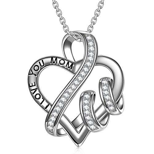 Susan Y Regalos día de la Madre Collar Mujer i Love You mom Letras Colgante diseñado corazón Cristales de Swarovski Joyas para niñas Madre Aniversario Ella día de San valentín