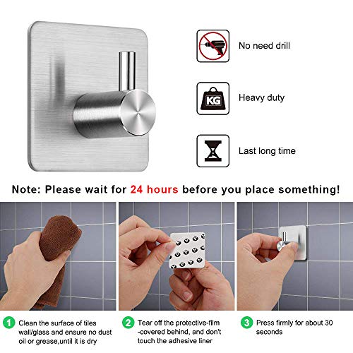 SUSHJA 4 Piezas Ganchos Adhesivos, Toallero Perchero Pared de Cocina Baño 3M Autoadhesivo Perchero de Max 4KG Acero Inoxidable Colgadores de Puerta Organizador
