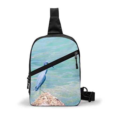 SUUJ Mochila con Honda, Viaje Senderismo Mochila Gris Heron Bird Azure Blue Sea Fold Chest Crossbody Bolso de Hombro