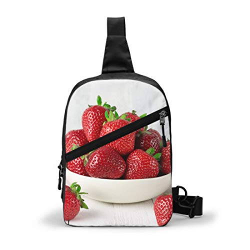 SUUJ Mochila con Honda, Viaje, Senderismo, Mochila, montón, Fresas Frescas, Cuenco de cerámica, en el Pecho Plegable, Bandolera, Bandolera