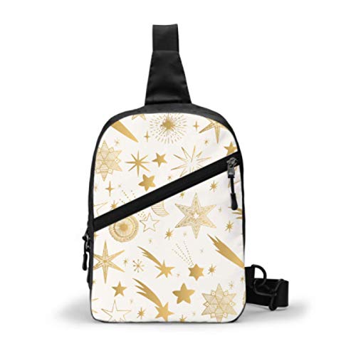 SUUJ Mochila Honda, Viaje Senderismo Mochila de día Festivo Patrón de Navidad Estrellas Doradas Cometas Pecho Plegable Bolso Bandolera
