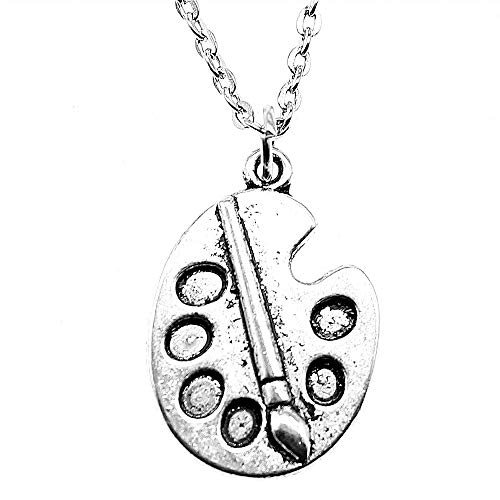 SWAOOS Plata Antigua Plateada 28X19Mm Cepillo Y Paleta Colgante Collar Joyería Femenina Collar