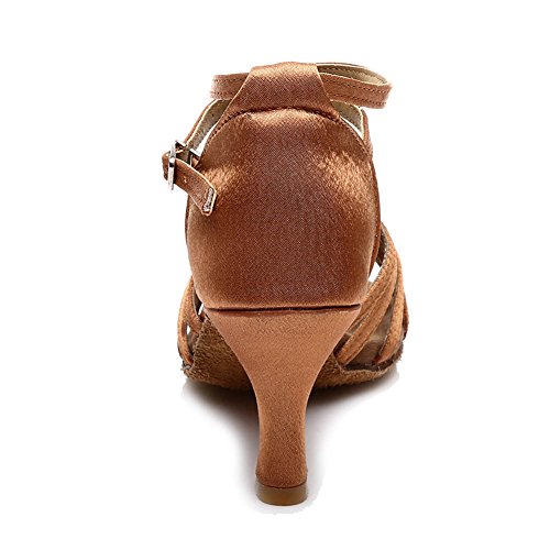 SWDZM Mujer Zapatos de baile/estándar de Zapatos de baile latino Satén Ballroom modelo-ES-213 Marrón 36.5 EU