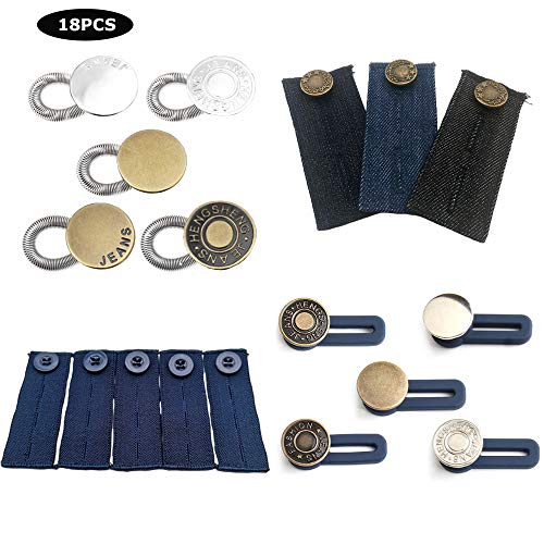 Sweieoni Extensor de Botón de Cintura 18 piezas Extensores de Pantalones Botones con Muelle para Mujeres Embarazadas Personas obesas Pantalones vaqueros Extensor de cintura para pantalones