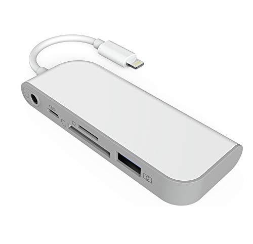 SwiftLand SD TF Lector de Tarjetas, Adaptador de USB a Phone Pad, Adaptador de Lector de Tarjetas 5 en 1 con 1 Interfaz USB 2.0 OTG, Lector de Tarjetas SD/TF, 1 Puerto PD, Conector de Audio de 3,5 mm