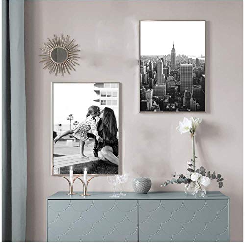 SXXRZA Arte de Pared 2x60x85cm sin Marco Negro Blanco Chica Ciudad Rascacielos Carteles nórdicos e Impresiones Cuadro de Pared para decoración de Sala de Estar