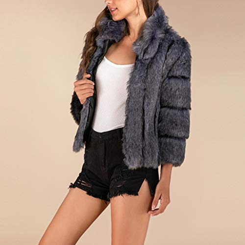 Sylar Abrigo De Mujer Fleece Chaqueta De Abrigo De Piel Sintética Color Sólido Elegantes Abrigos De Lana Mujer Parka Outwear Chaqueta De Punto Mujer Pelusa Suéter Top Gris Abrigos De Pelo Invierno