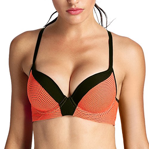 SYROKAN - Sujetador Deportivo Push Up con Espalda De Nadador para Mujer Naranja 95A