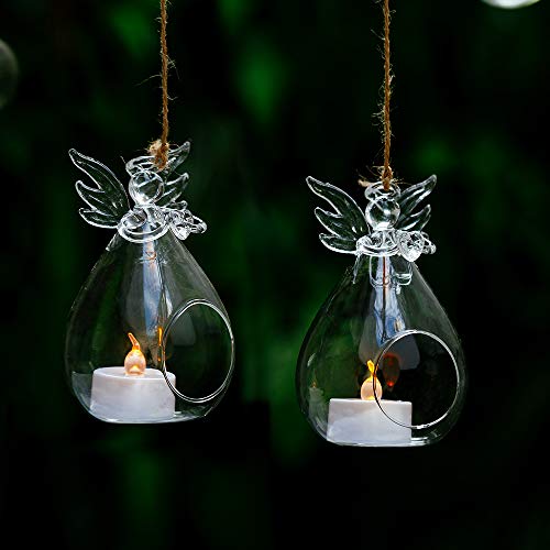 Sziqiqi Candelero Colgante del Ángel, Florero Creativo del ÁngelFlorero Creativo del Ángel, Decoración Cristalina De Boda/Fiesta/Cumpleaños, Iluminación Decorativa del Patio/De La Navidad, Set of 4