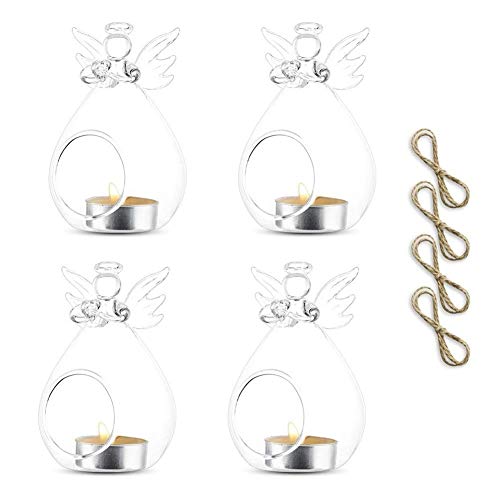 Sziqiqi Candelero Colgante del Ángel, Florero Creativo del ÁngelFlorero Creativo del Ángel, Decoración Cristalina De Boda/Fiesta/Cumpleaños, Iluminación Decorativa del Patio/De La Navidad, Set of 4