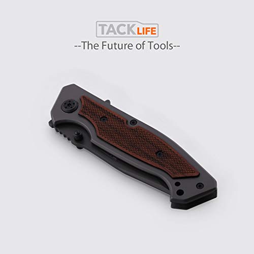 TACKLIFE FK01 Cuchillo Plegable Avanzado, Navaja de Acero Inoxidable de Bolsillo, con Mango de Metal y Madera, Diseño Elegante y Distintivo