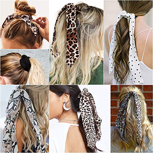 Tacobear 8 Piezas Scrunchies Gomas del Pelo Leopardo Lunares Elásticos Banda Pelo Cuerda Bufandas Cintas Pelo Cola de Caballo Accesorios Pelo para Mujer Niña