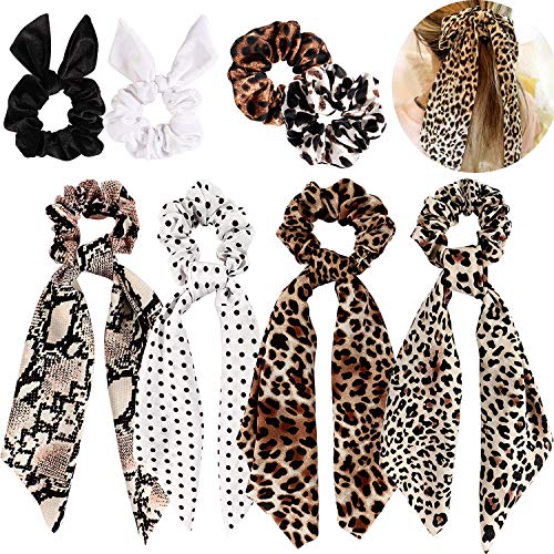 Tacobear 8 Piezas Scrunchies Gomas del Pelo Leopardo Lunares Elásticos Banda Pelo Cuerda Bufandas Cintas Pelo Cola de Caballo Accesorios Pelo para Mujer Niña