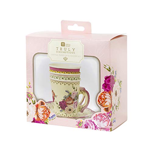 Talking Tables TS6-CUPSET-VINTAGE 12 Paquetes de Papel de diseños Vintage Mixtos con Mango y platillos