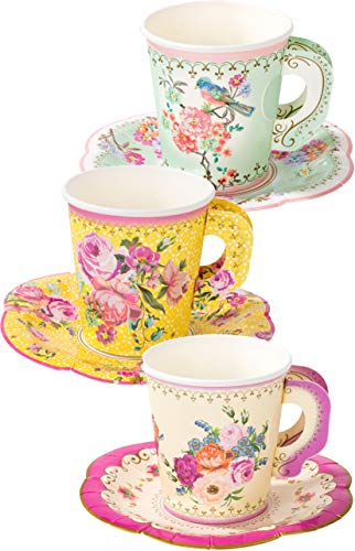 Talking Tables TS6-CUPSET-VINTAGE 12 Paquetes de Papel de diseños Vintage Mixtos con Mango y platillos