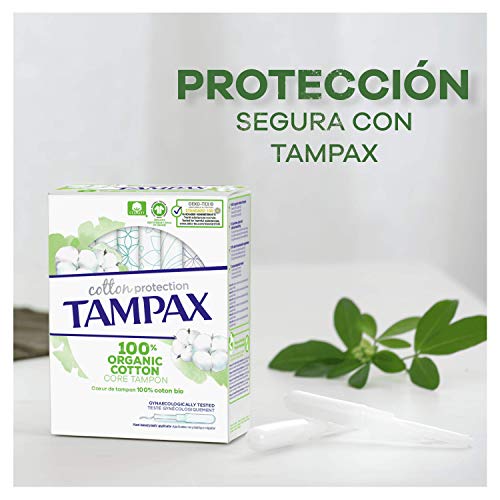 Tampax Cotton Protection regular con aplicador 16 X, tampones de algodón orgánico de Tampax