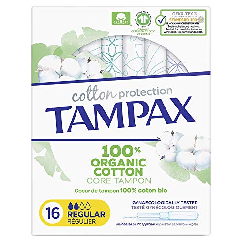 Tampax Cotton Protection regular con aplicador 16 X, tampones de algodón orgánico de Tampax