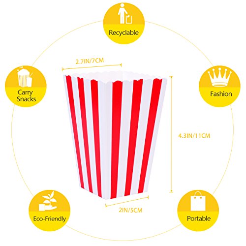 Tankerstreet Bolsas de cartón para Palomitas, Marca, 01, 24 Unidades, Rayas Rojas y Blancas, para Fiestas, niños, Regalos, cumpleaños, Cine, Teatro