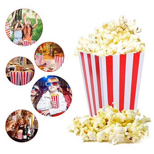 Tankerstreet Bolsas de cartón para Palomitas, Marca, 01, 24 Unidades, Rayas Rojas y Blancas, para Fiestas, niños, Regalos, cumpleaños, Cine, Teatro