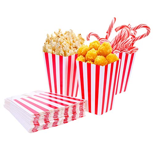 Tankerstreet Bolsas de cartón para Palomitas, Marca, 01, 24 Unidades, Rayas Rojas y Blancas, para Fiestas, niños, Regalos, cumpleaños, Cine, Teatro