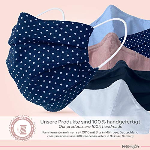 tanzmuster ® mascarilla de tela lavable por adultos - 100% algodón OEKO-TEX 100 con clip nasale y bolsillo para filtro - hecho a mano y reutilizables Negro, M/L (adultos)