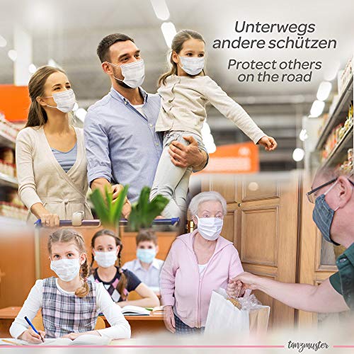 tanzmuster ® mascarilla de tela lavable por adultos - 100% algodón OEKO-TEX 100 con clip nasale y bolsillo para filtro - hecho a mano y reutilizables Negro, M/L (adultos)