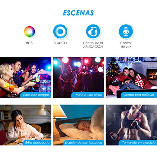TAOCOCO Bombilla LED inteligente WiFi con luz cálida Luz de color variable 2700k-6200k + RGB,Compatible con Alexa, Echo, Google Home e IFTTT, E27 9W RGB Color Cambio Bombilla, 2 PCS