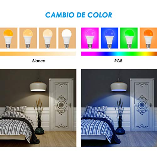 TAOCOCO Bombilla LED inteligente WiFi con luz cálida Luz de color variable 2700k-6200k + RGB,Compatible con Alexa, Echo, Google Home e IFTTT, E27 9W RGB Color Cambio Bombilla, 2 PCS