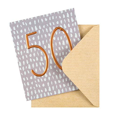 Tarjeta de 50 cumpleaños de The Hallmark Studio, diseño de números de cobre en relieve
