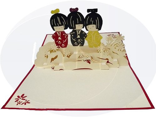 Tarjetas de felicitación Lin Pop Up, tarjetas de felicitación Kimono, viaje Japón de cupones, tarjetas para Japón Fans, Japón Mujer