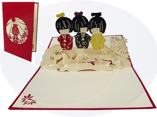 Tarjetas de felicitación Lin Pop Up, tarjetas de felicitación Kimono, viaje Japón de cupones, tarjetas para Japón Fans, Japón Mujer