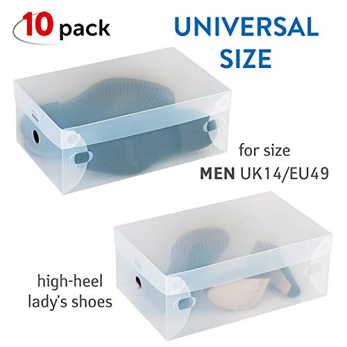 Tatkraft Glasgow Juego de 10 Cajas para Zapatos Transparentes Apilables con Tapa de Plástico