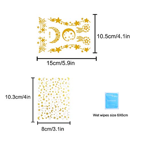 Tatuajes temporales cara, Tatuajes de cara temporales metálicos. Pegatinas de maquillaje a prueba de agua para mujeres en el festival y en el escenario (10 hojas)