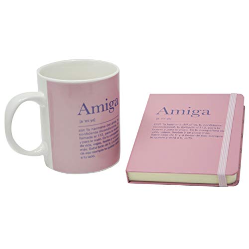 Taza con Frase, Taza y Libreta con Frase Amiga 300mL, 8x9,5x8cm - Hogar y Más - B