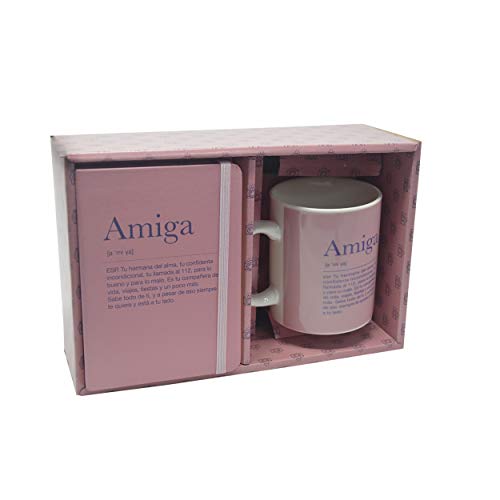 Taza con Frase, Taza y Libreta con Frase Amiga 300mL, 8x9,5x8cm - Hogar y Más - B
