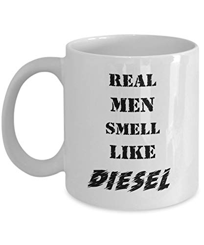 Taza de café divertida con cita de restauración de automóviles, 11 onzas, para hombres reales que huelen a diésel, regalo único de sarcasmo para hombres