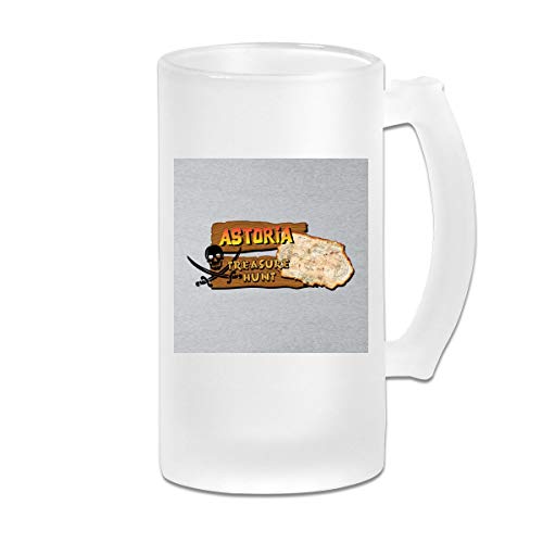 Taza de cristal esmerilado impresa, 473 ml, taza con texto en inglés "Astoria Treasure Hunt The Goonies"