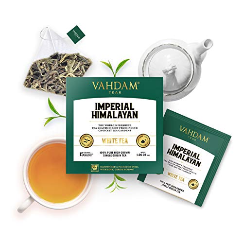 Té blanco ecologico del Himalaya imperial 15 Bolsitas de té, pirámide de hoja larga Bolsas de té blancas Cosecha cuidadosamente recolectada de estados de gran elevación, 100% saludable y natural
