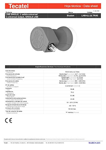 Tecatel - Kit parabólica 60 cm, Soporte, LNB Universal, Cable y Conectores (K60C1LSCC)