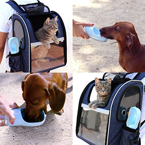 TeckelHouse Botella de Agua para Perros portátil con contenedor de Alimentos, dispensador Agua y Comida 2 en 1, comedero y Bebedero para Viajes y Paseos al Aire Libre para tu Mascota (Azúl)