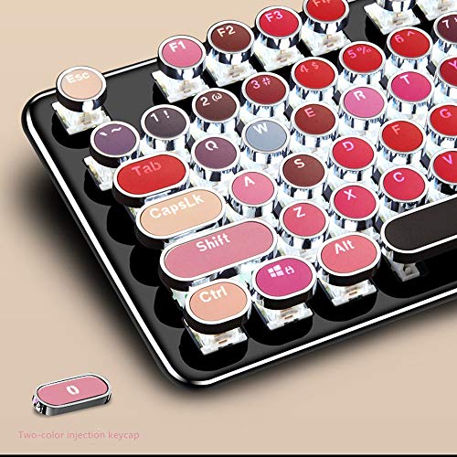Teclado Mecánico Para Juegos, Teclado De Lápiz Labial Con Cable Usb Con Teclas Redondas Retro Punk Y 26 Retroiluminación Led Blanca, Ergonómico, Anti-Fantasma, Compatible Con Pc, Computadora, Computad